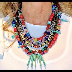 DANNIJO, Turquoise and Metal Beaded Statement Necklace